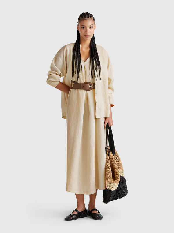 Vestido sin mangas de puro lino Mujer