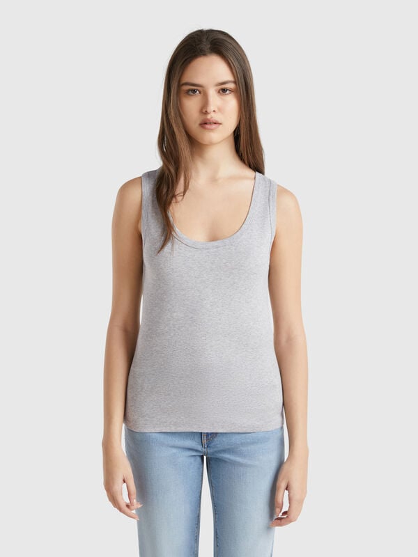 Camiseta de tirantes gris jaspeado de puro algodón Mujer