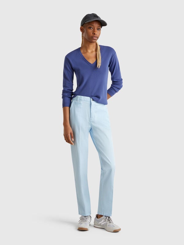 Chinos slim fit de algodón celeste Mujer
