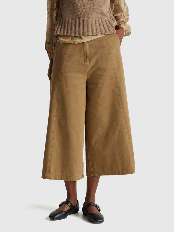 Pantalón ancho de algodón de 3/4 de largo Pantalón ancho de algodón de 3/4 de largo Mujer