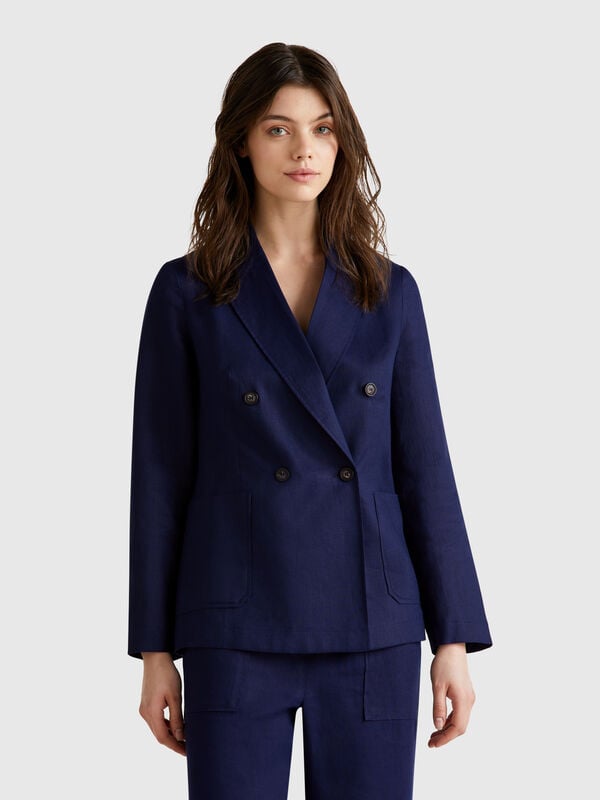 Chaqueta cruzada de puro lino Mujer