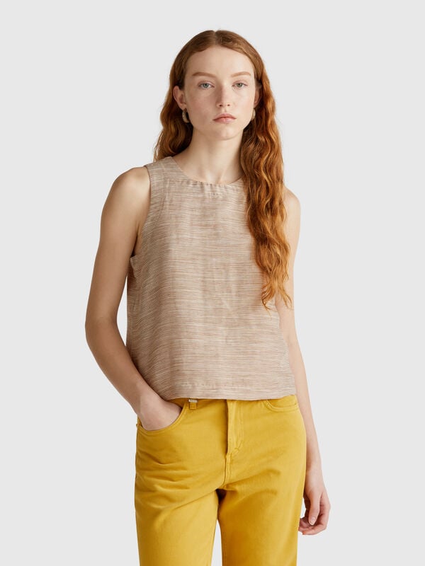 Blusa mezcla de lino a rayas Mujer