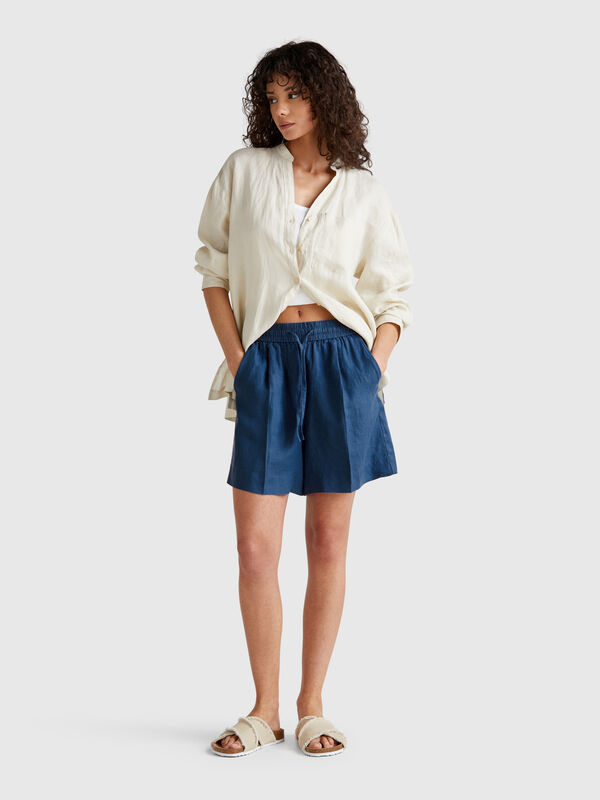 Short de puro lino con cordón Mujer