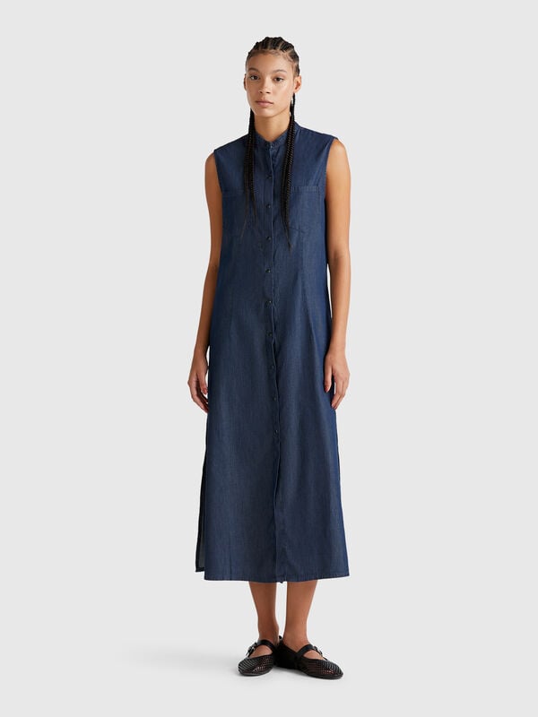 Vestido camisero de cambray sin mangas Mujer