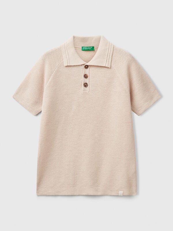 Polo de manga corta en mezcla de lino Niño