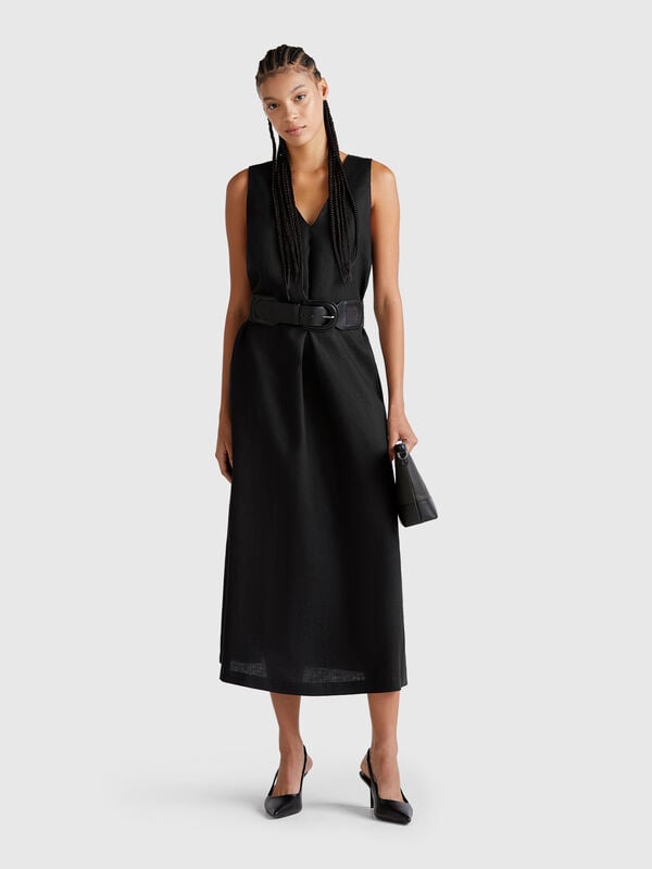 Vestido sin mangas de puro lino Mujer