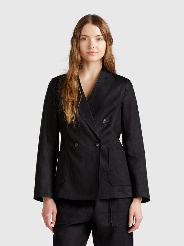 Chaqueta cruzada de puro lino Mujer