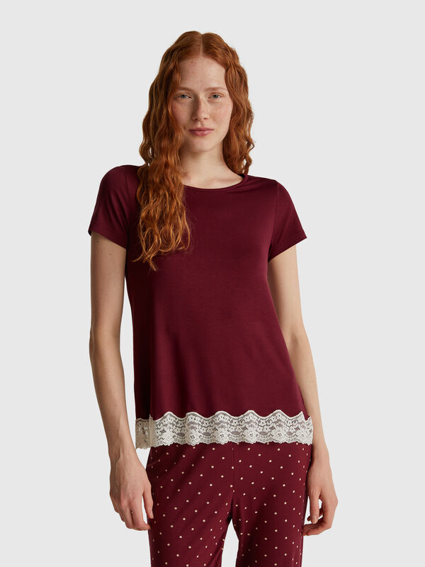 Camisa de manga corta con encaje Mujer