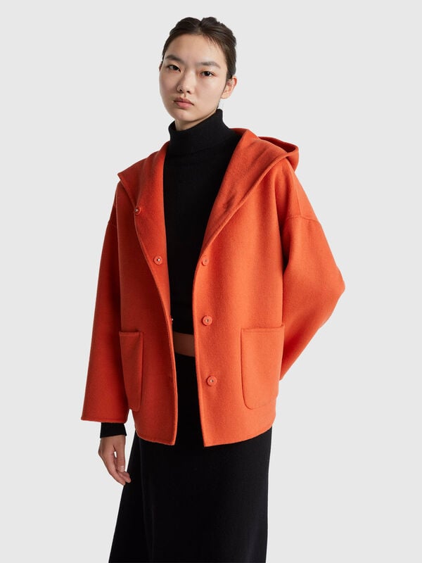 Chaqueta con capucha de mezcla de lana Mujer
