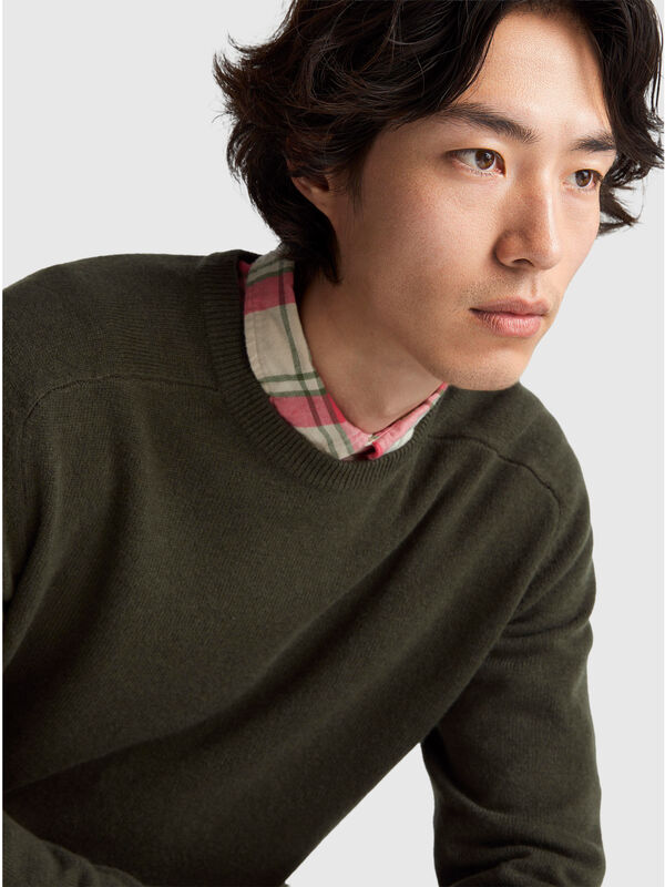 Suéter de cuello redondo en pura lana merino Hombre