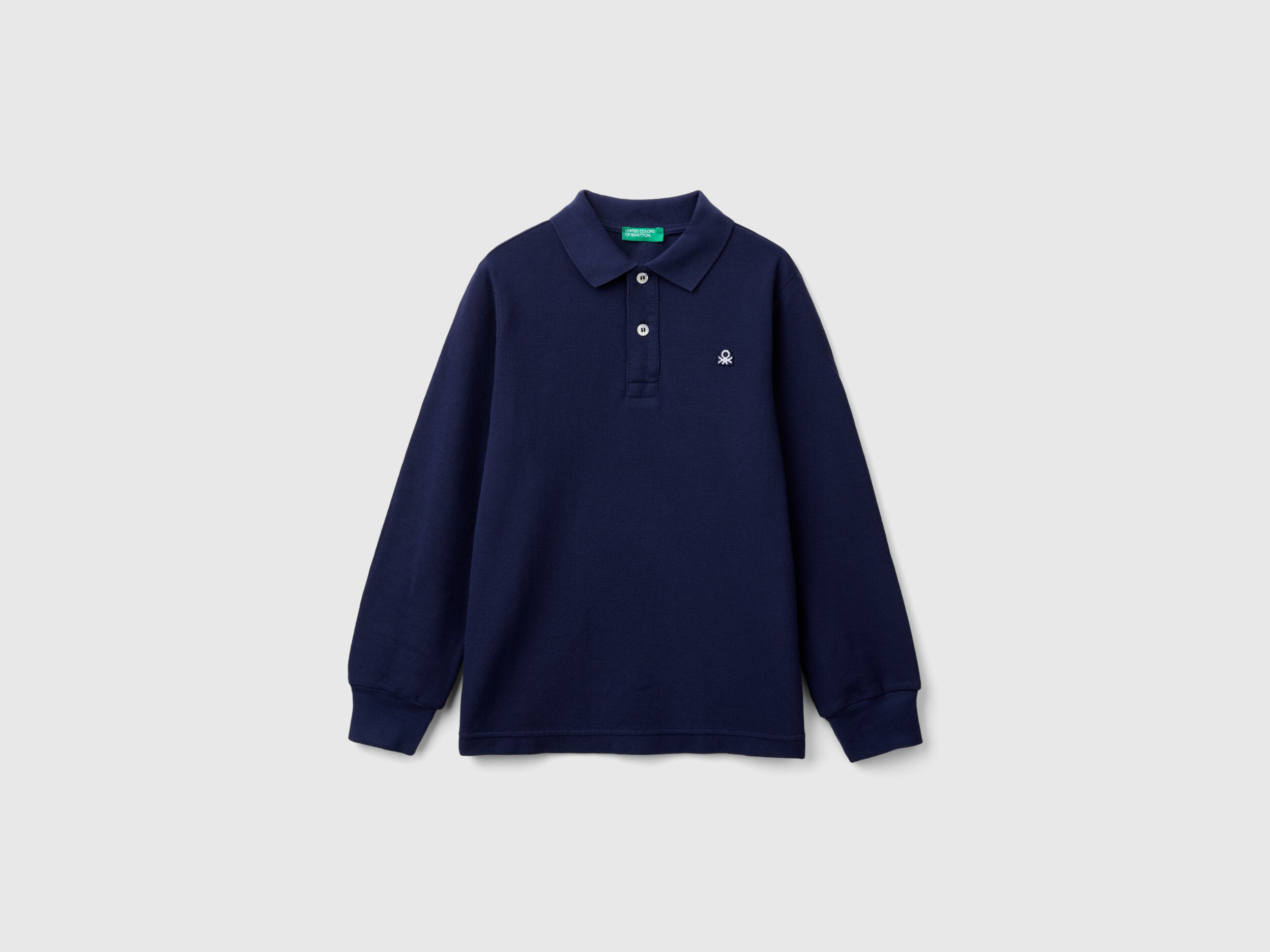 Polo de manga larga de 100 algodon organico Azul Oscuro Benetton