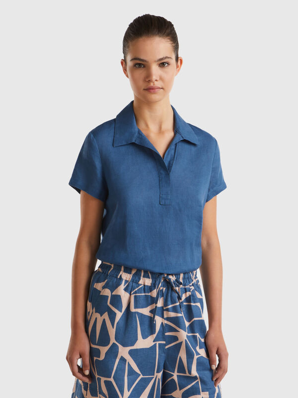 Blusa de 100 % lino de estilo polo Mujer