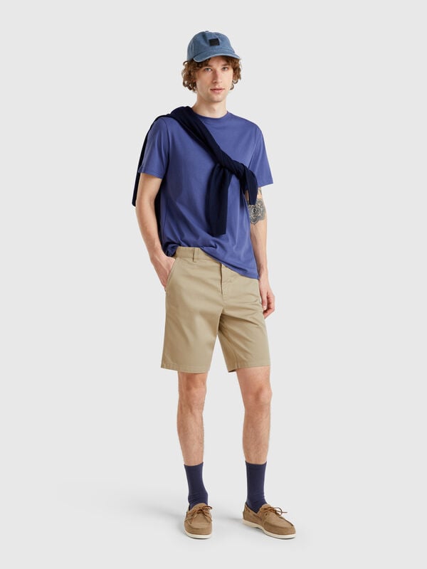 Bermudas chinos de algodón elástico Hombre