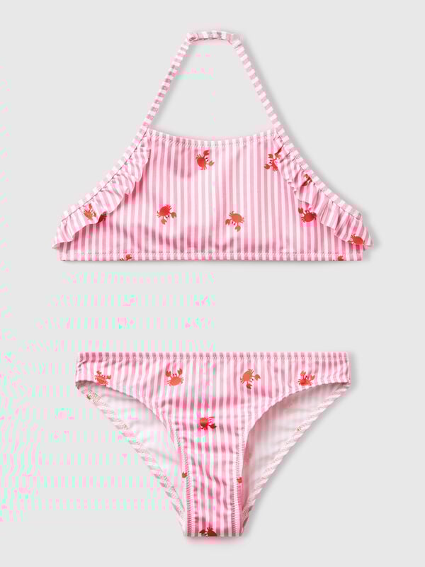 Bikini de playa a rayas con cangrejos Niña
