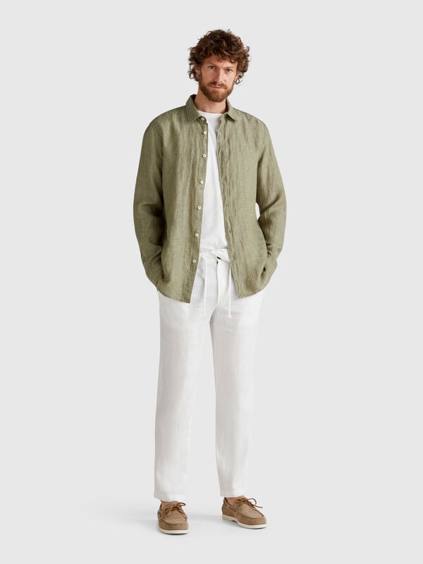 Pantalón de puro lino con cordón Hombre