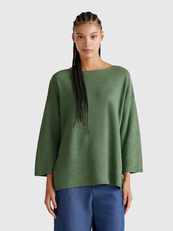 Jersey de mezcla de lino con manga 3/4 Mujer