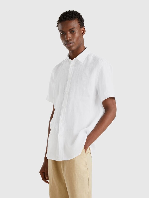 Camisa de manga corta de puro lino Hombre