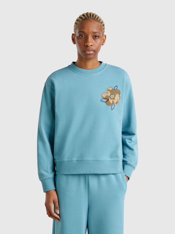 Sudadera con bordado floral Mujer