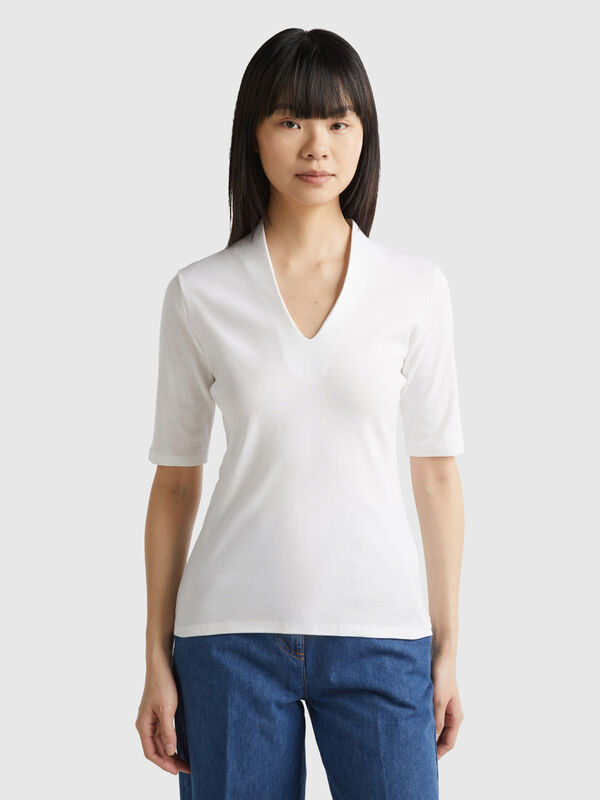 Camiseta slim fit de algodón de fibra larga Mujer