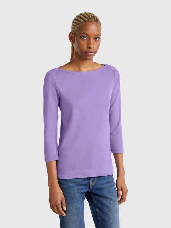 Camiseta de 100 % algodón con escote barco Mujer