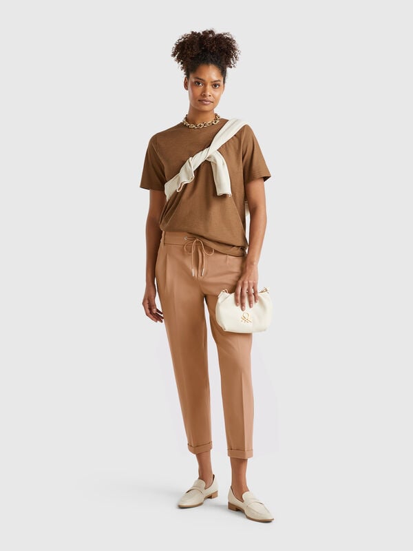 Pantalón liso con cordón Mujer