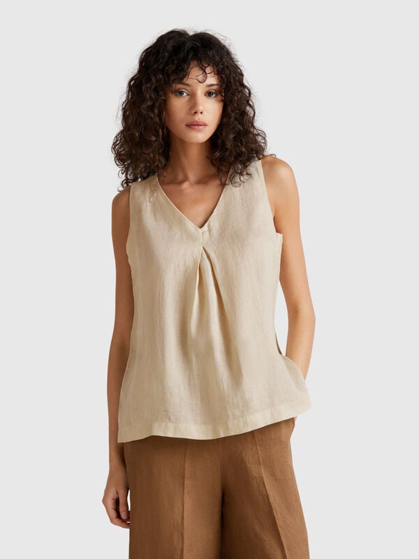 Blusa sin mangas de puro lino Mujer