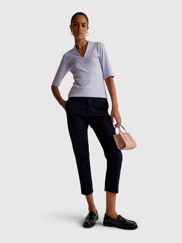Pantalones chinos cropped de algodón elástico Mujer