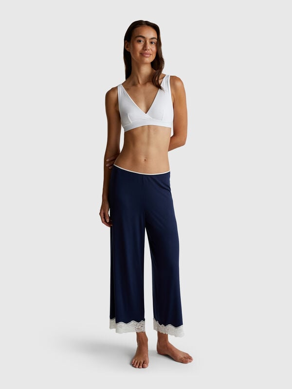 Pantalón fluido 3/4 con encaje Mujer