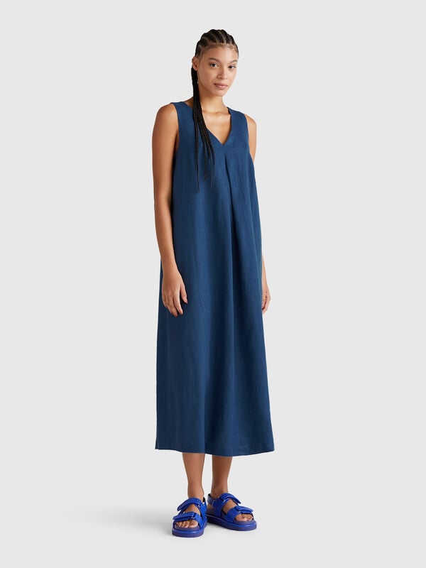 Vestido sin mangas de puro lino Mujer