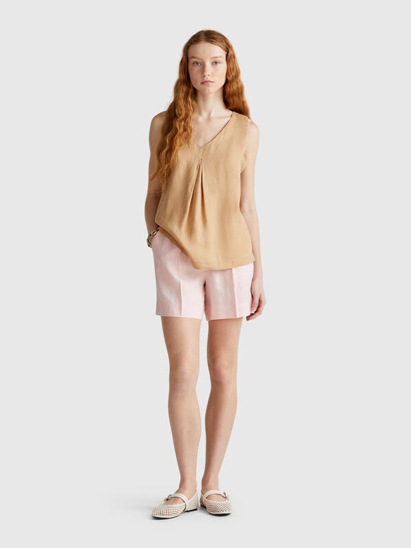 Short de puro lino con cordón Mujer