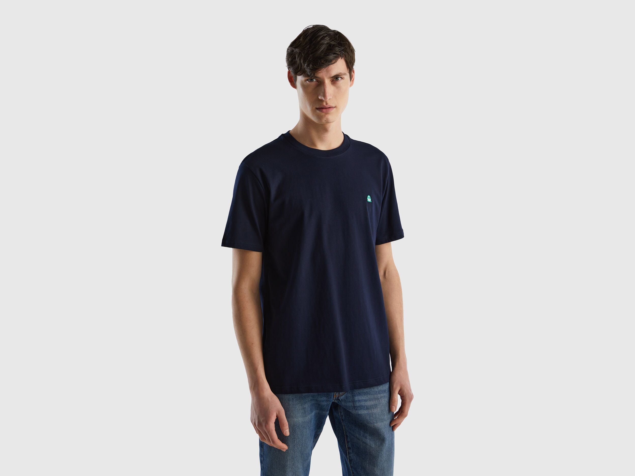Camiseta b sica de 100 algod n org nico Azul Oscuro Benetton