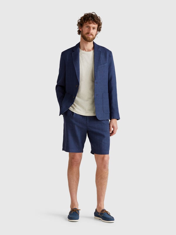 Shorts de rayas en mezcla de lino Hombre