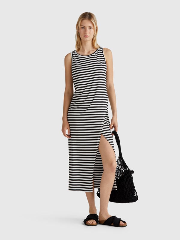 Vestido de rayas con abertura Mujer