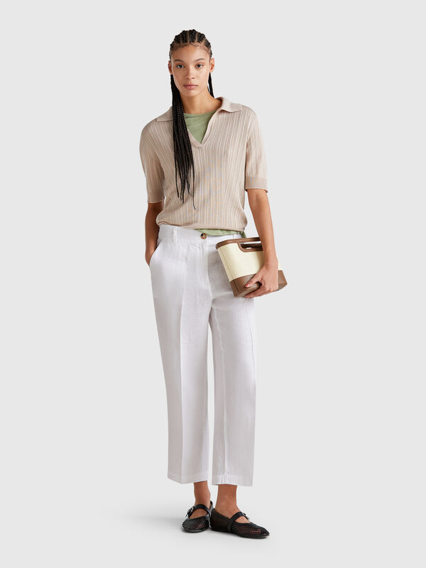 Pantalón recto de puro lino Mujer