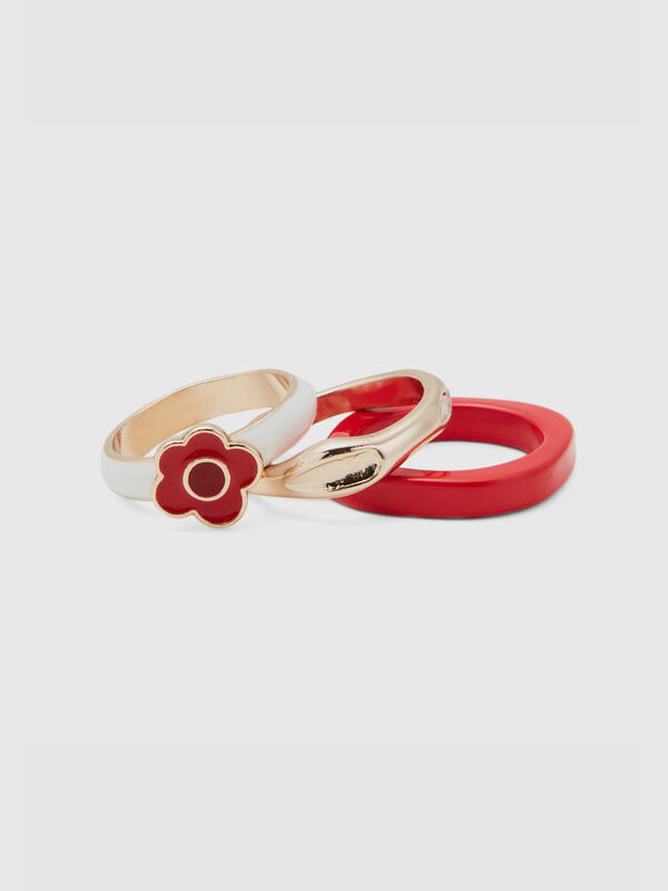 Tres anillo rojo, dorado y blanco Mujer