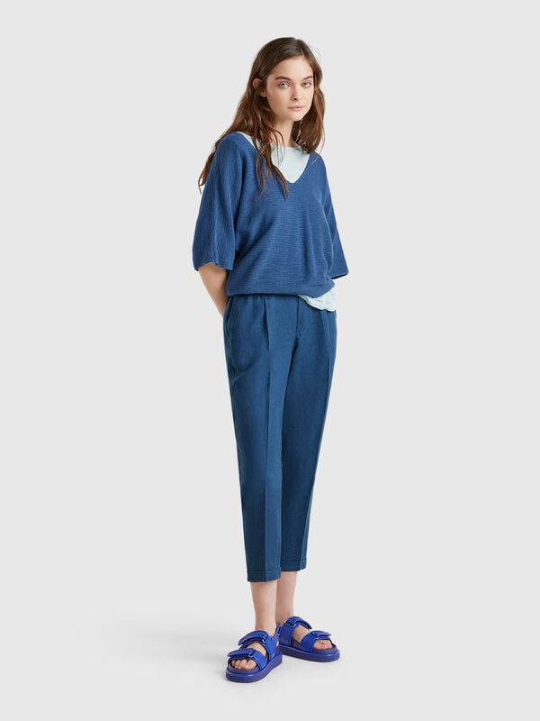 Pantalón cropped 100% lino Mujer