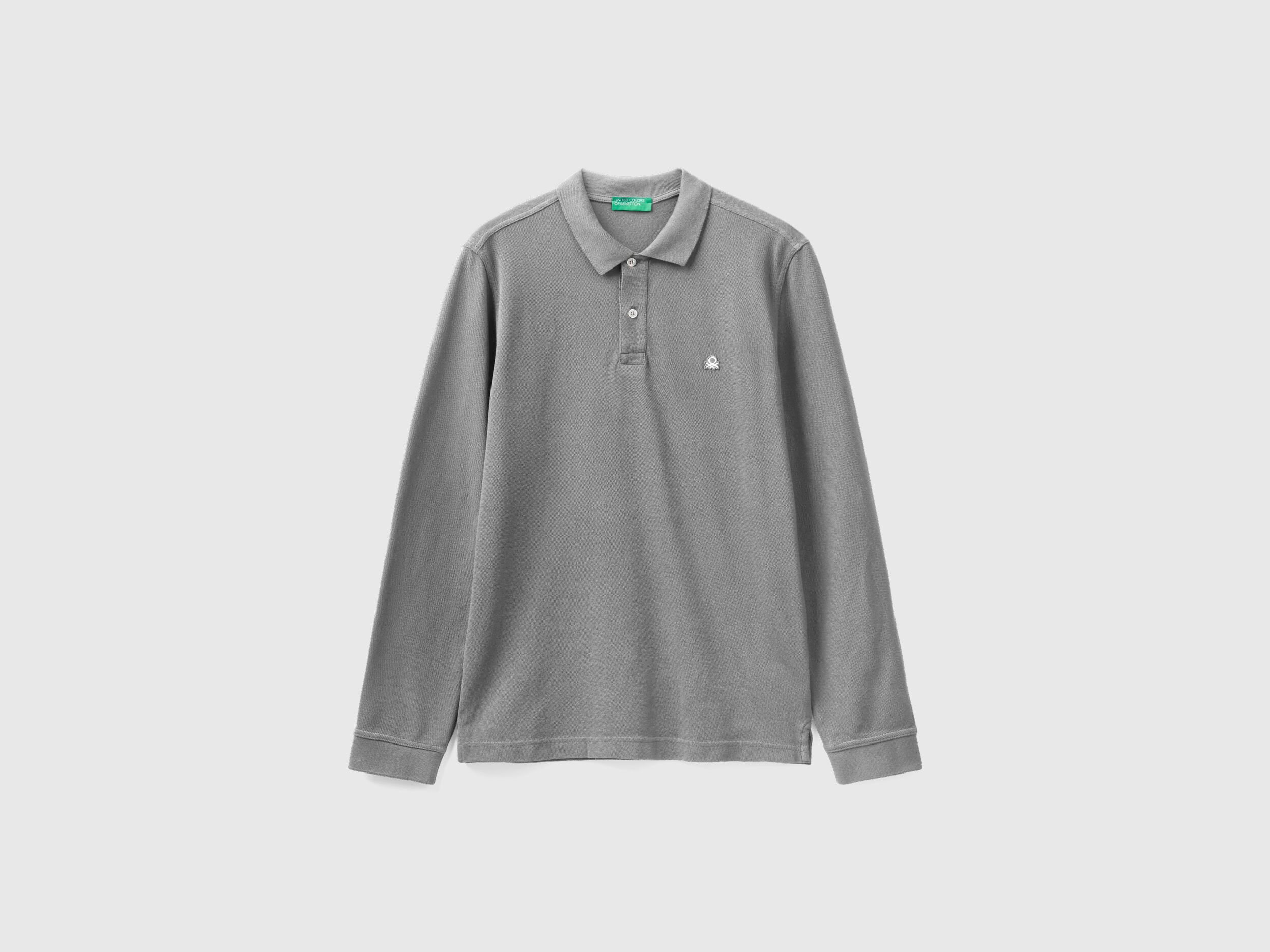 Polo de manga larga de 100 algod n Gris Benetton