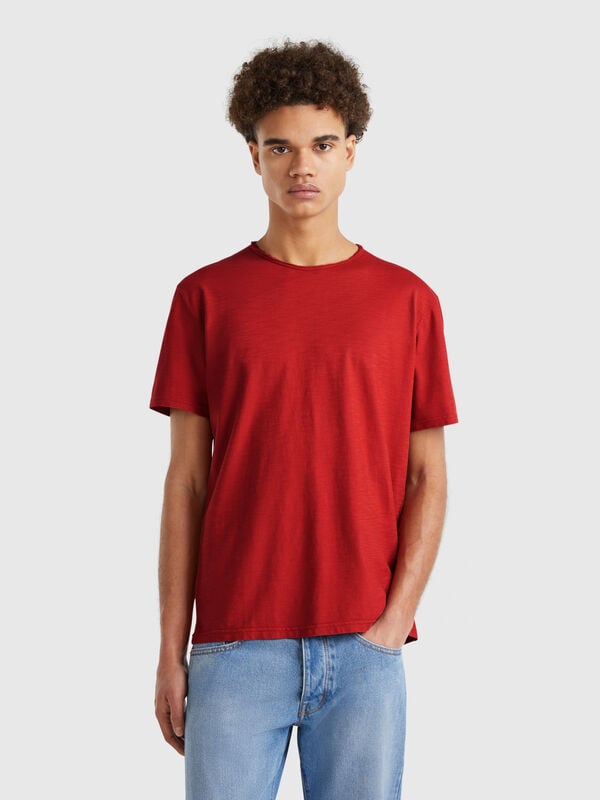 Camiseta rojo oscuro de algodón flameado Hombre