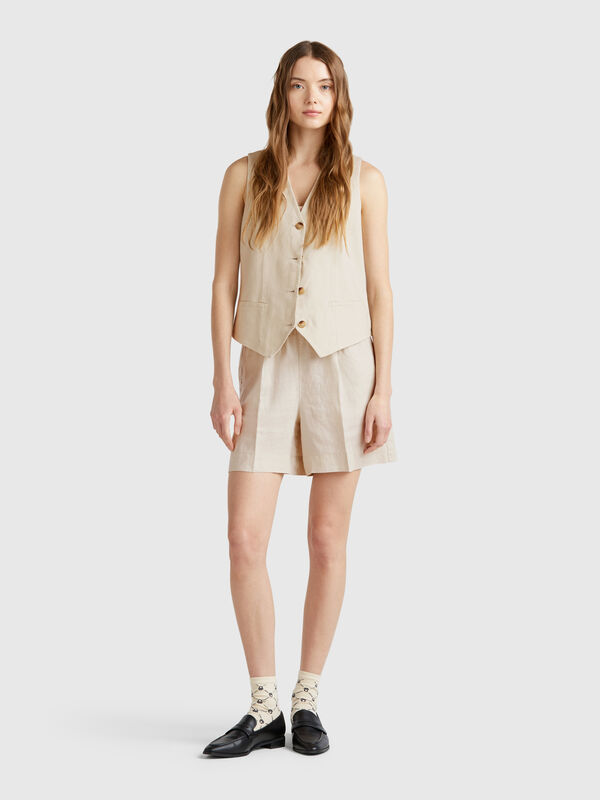 Short de puro lino con cordón Mujer