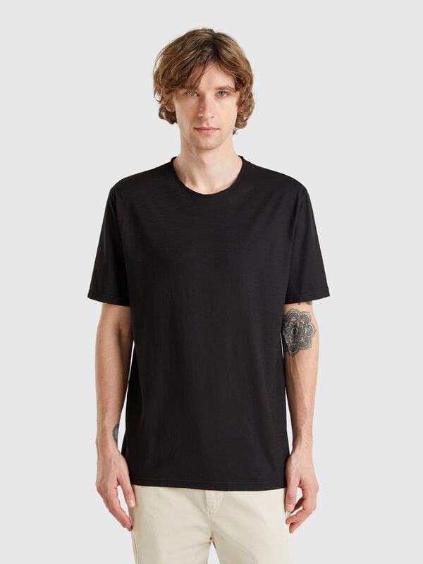 Camiseta negra de algodón flameado Hombre