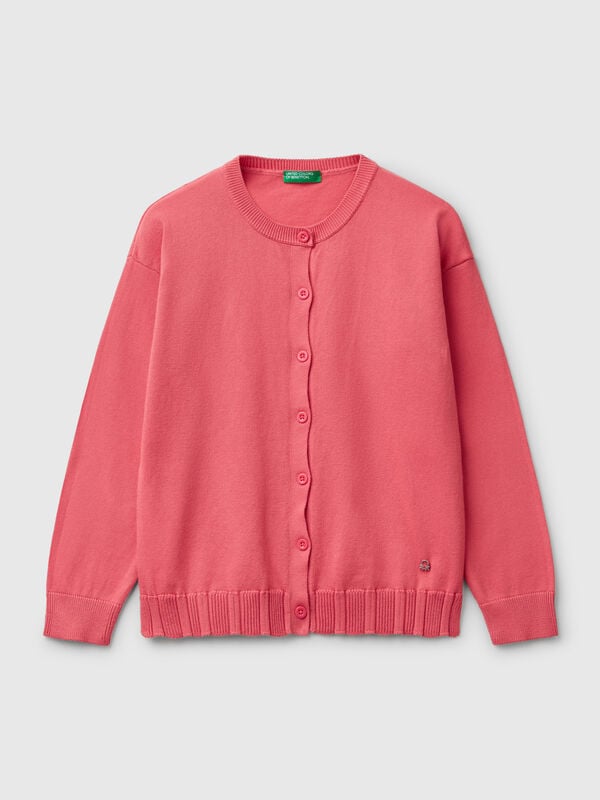 Chaqueta de punto de algodón puro con cuello redondo Niña