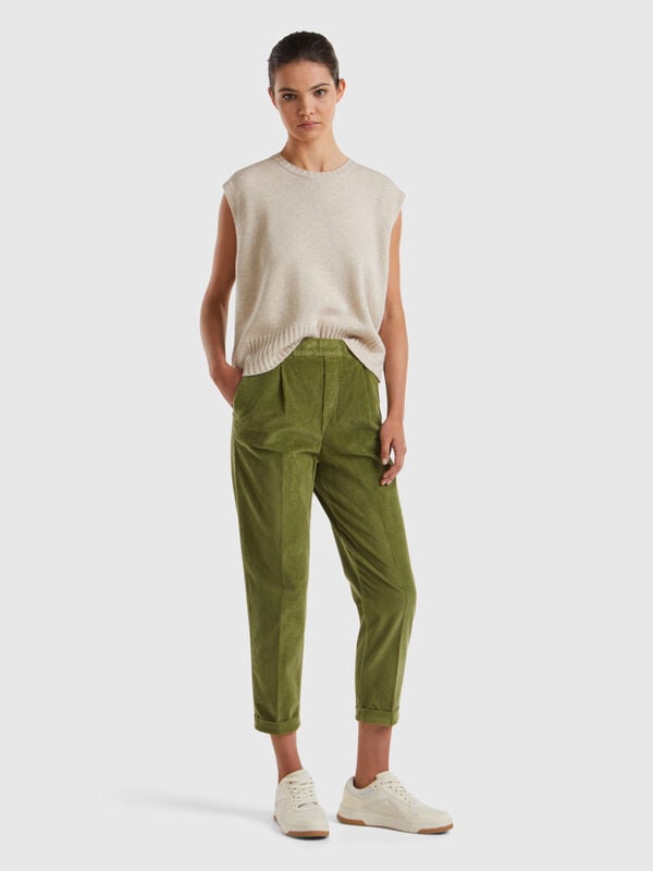 Pantalones chinos de pana con cintura elástica Mujer