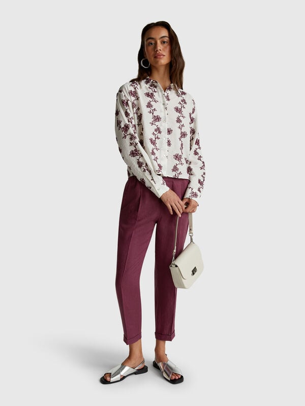 Pantalones de corte regular en lino puro Mujer