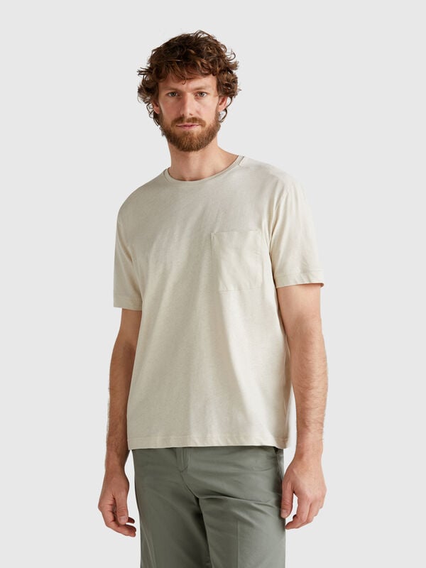 Camiseta mezcla de lino con bolsillo Hombre