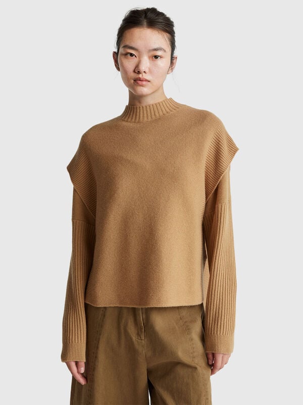 Chaleco de cuello alto de mezcla de lana Mujer