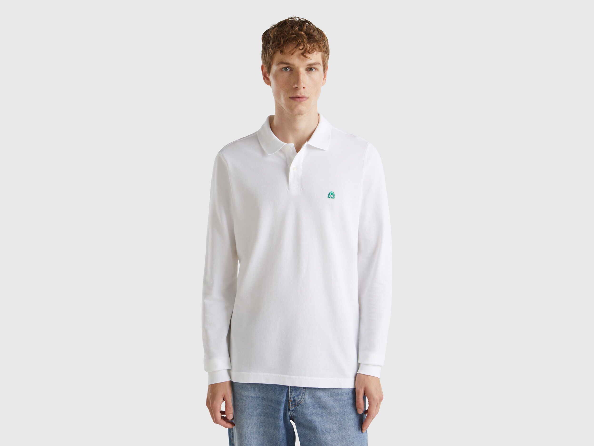 Polo de manga larga de 100 algodon Blanco Benetton