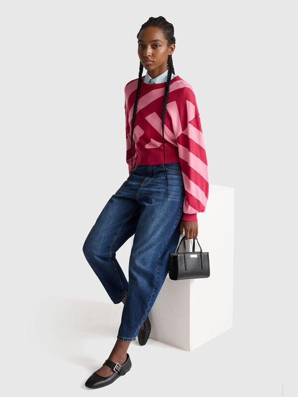 Suéter corto de rayas del regimiento Mujer