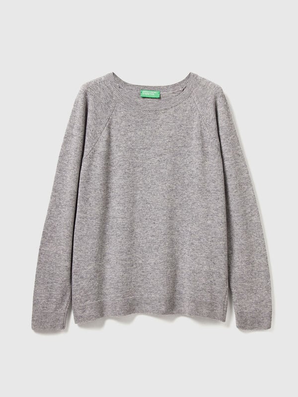 Suéter de cuello redondo en mezcla de lana y cachemira gris jaspeado Mujer
