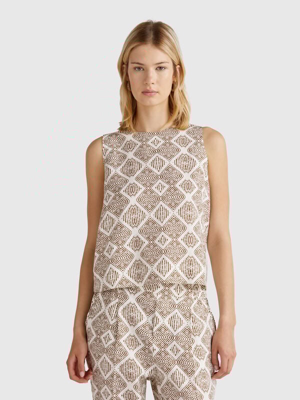 Top estampado de puro lino Mujer