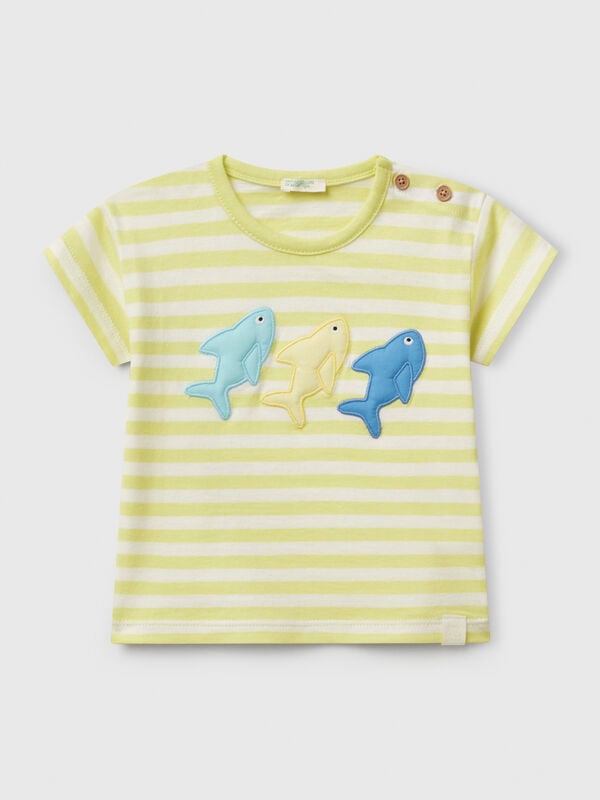 Camiseta de rayas con parche de tiburón Recién nacidos